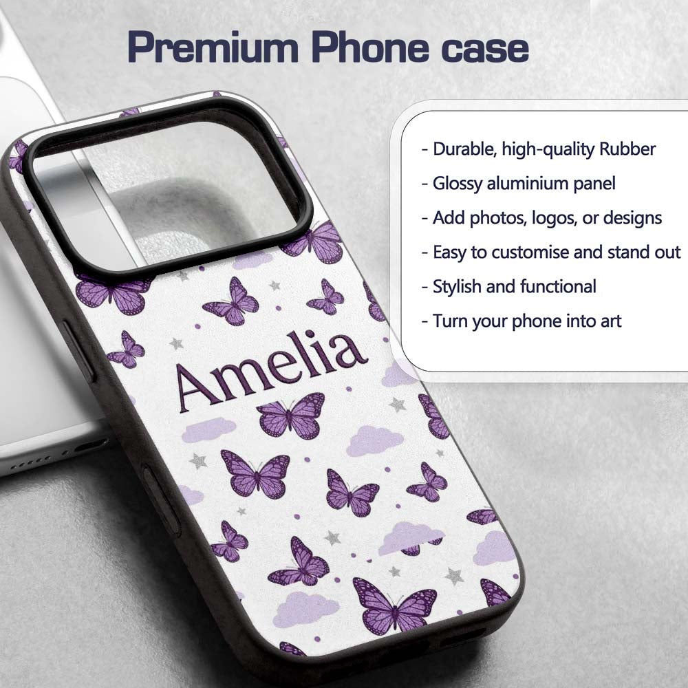 Purple Butterfly Clouds Stars Dreamy Seamless Custom Name Protective Phone Case Mobile Cover Durable Everyday Smartphone Shock Resistant