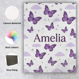 Personalised Name Purple Butterfly Clouds Custom  Unique Gift Idea Elegant Feature Canvas Wall Art Print Decor Picture Ready to Hang