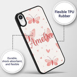 Cute Pink Butterflies Hearts Soft Pastel Seamless Custom Name Protective Phone Case Mobile Cover Durable Everyday Smartphone Shock Resistant