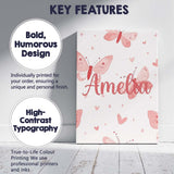 Personalised Name Cute Pink Butterflies Custom  Modern Room Accent Elegant Feature Canvas Wall Art Print Decor Picture Ready to Hang