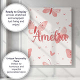Personalised Name Cute Pink Butterflies Custom  Modern Room Accent Elegant Feature Canvas Wall Art Print Decor Picture Ready to Hang