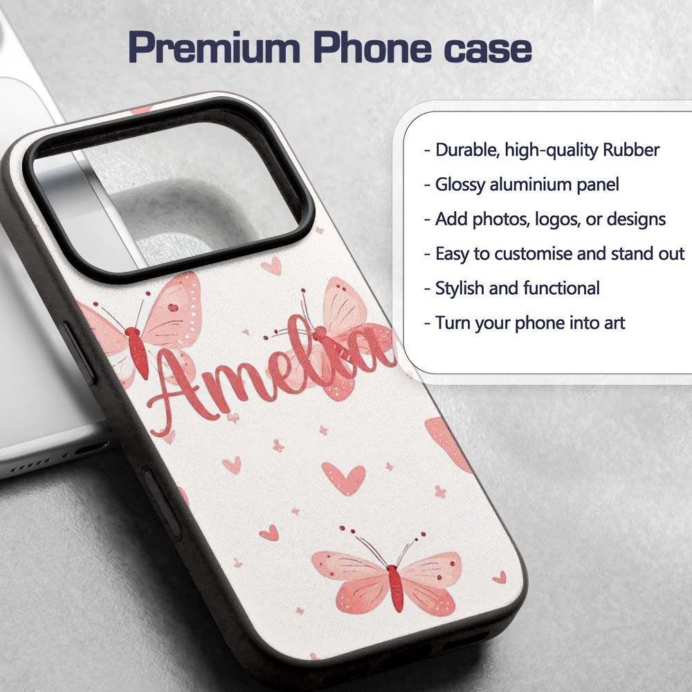 Cute Pink Butterflies Hearts Soft Pastel Seamless Custom Name Protective Phone Case Mobile Cover Durable Everyday Smartphone Shock Resistant