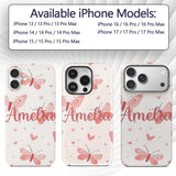 Cute Pink Butterflies Hearts Soft Pastel Seamless Custom Name Protective Phone Case Mobile Cover Durable Everyday Smartphone Shock Resistant