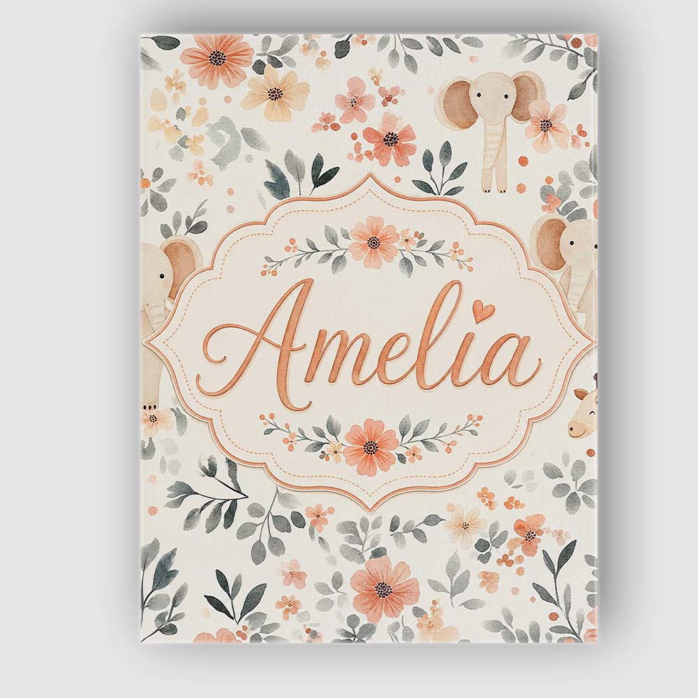Personalised Name Cute Baby Elephants Custom Modern Room Accent Creative Decorator Style Canvas Wall Art Print Decor Picture Ready to Hang