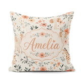 Custom Name Baby Elephants Floral Seamless Pattern Nursery Style Square Filled Cushion Throw Pillow Sofa Bed Home Decor Zip Washable UK Made