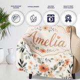 Cute Baby Elephants Floral Leaves Seamless Pattern Nursery Style  Personalised Custom Name Super Soft Fleece Blanket Bed Sofa Throw