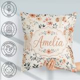 Custom Name Baby Elephants Floral Seamless Pattern Nursery Style Square Filled Cushion Throw Pillow Sofa Bed Home Decor Zip Washable UK Made
