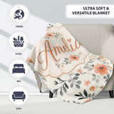 Cute Baby Elephants Floral Leaves Seamless Pattern Nursery Style  Personalised Custom Name Super Soft Fleece Blanket Bed Sofa Throw