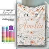Cute Baby Elephants Floral Leaves Seamless Pattern Nursery Style  Personalised Custom Name Super Soft Fleece Blanket Bed Sofa Throw