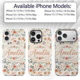 Cute Baby Elephants Floral Leaves Printed Design Custom Name Protective Phone Case Mobile Cover Durable Everyday Smartphone Shock Resistant