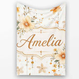 Watercolor Floral Stars Hanging Blooms Seamless Pattern Soft Beige  Personalised Custom Name Super Soft Fleece Blanket Bed Sofa Throw