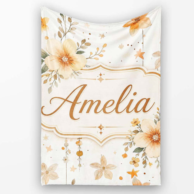 Watercolor Floral Stars Hanging Blooms Seamless Pattern Soft Beige  Personalised Custom Name Super Soft Fleece Blanket Bed Sofa Throw