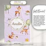 Cute Woodland Deer Fox Mushroom Seamless Pattern on Pastel Lavender  Personalised Custom Name Super Soft Fleece Blanket Bed Sofa Throw