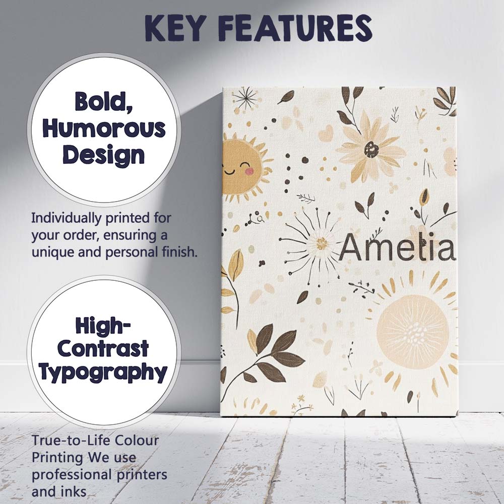 Personalised Name Boho Sun Flowers Abstract Custom  Bespoke Interior Contemporary Canvas Wall Art Print Decor Picture Ready to Hang