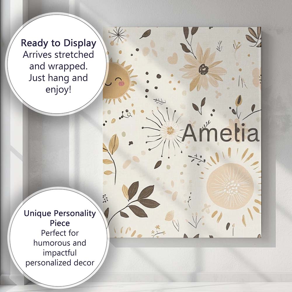 Personalised Name Boho Sun Flowers Abstract Custom  Bespoke Interior Contemporary Canvas Wall Art Print Decor Picture Ready to Hang