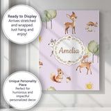 Personalised Name Cute Woodland Deer Fox Custom  Unique Gift Idea Elegant Feature Canvas Wall Art Print Decor Picture Ready to Hang