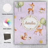 Personalised Name Cute Woodland Deer Fox Custom  Unique Gift Idea Elegant Feature Canvas Wall Art Print Decor Picture Ready to Hang