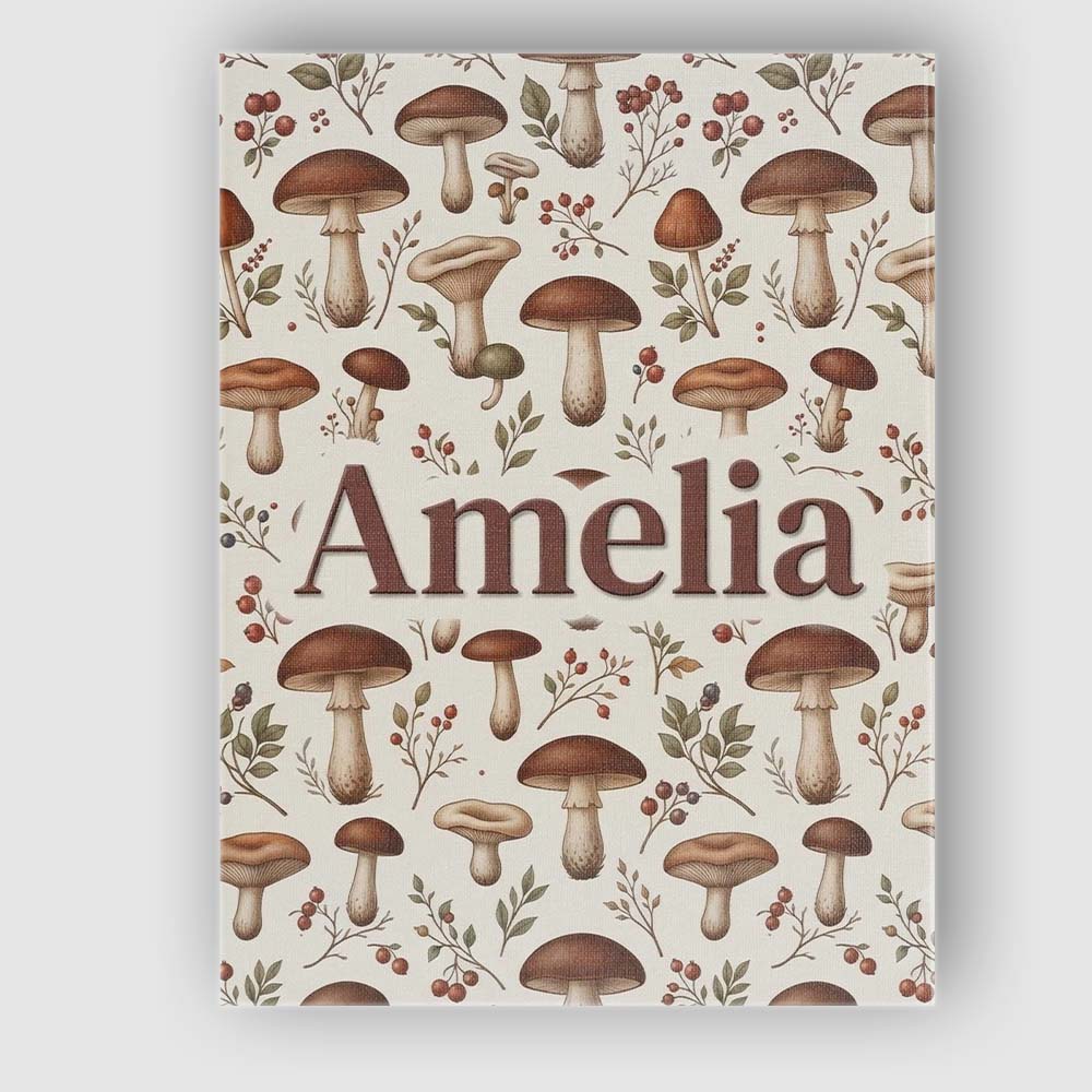 Personalised Name Neutral Mushroom Botanical Custom Bespoke  Contemporary Display Canvas Wall Art Print Decor Picture Ready to Hang