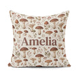 Custom Name Neutral Mushroom Botanical Woodland Seamless Pattern Square Filled Cushion Throw Pillow Sofa Bed Home Decor Zip Washable UK Made