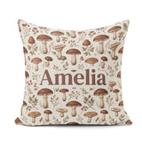 Custom Name Neutral Mushroom Botanical Woodland Seamless Pattern Square Filled Cushion Throw Pillow Sofa Bed Home Decor Zip Washable UK Made