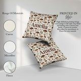 Custom Name Neutral Mushroom Botanical Woodland Seamless Pattern Square Filled Cushion Throw Pillow Sofa Bed Home Decor Zip Washable UK Made