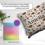 Custom Name Neutral Mushroom Botanical Woodland Seamless Pattern Square Filled Cushion Throw Pillow Sofa Bed Home Decor Zip Washable UK Made
