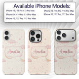 Pink Moon Clouds Stars Dreamy Night Sky Seamless Custom Name Protective Phone Case Mobile Cover Durable Everyday Smartphone Shock Resistant