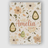 Personalised Name Cute Avocado Floral Custom Modern Room Accent Creative Decorator Style Canvas Wall Art Print Decor Picture Ready to Hang
