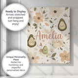 Personalised Name Cute Avocado Floral Custom Modern Room Accent Creative Decorator Style Canvas Wall Art Print Decor Picture Ready to Hang