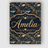 Personalised Name Elegant Navy Fish Floral Custom  Bespoke Contemporary Statement Canvas Wall Art Print Decor Picture Ready to Hang