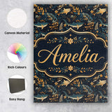 Personalised Name Elegant Navy Fish Floral Custom  Bespoke Contemporary Statement Canvas Wall Art Print Decor Picture Ready to Hang