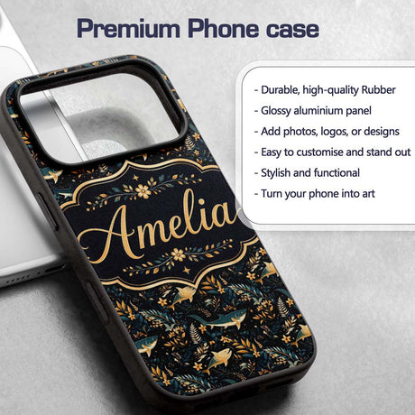Elegant Navy Fish Floral Ocean Seamless Pattern Custom Name Protective Phone Case Mobile Cover Durable Everyday Smartphone Shock Resistant