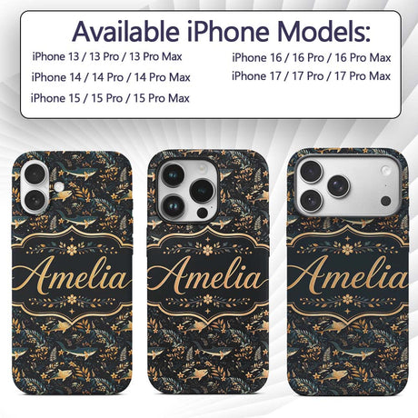 Elegant Navy Fish Floral Ocean Seamless Pattern Custom Name Protective Phone Case Mobile Cover Durable Everyday Smartphone Shock Resistant