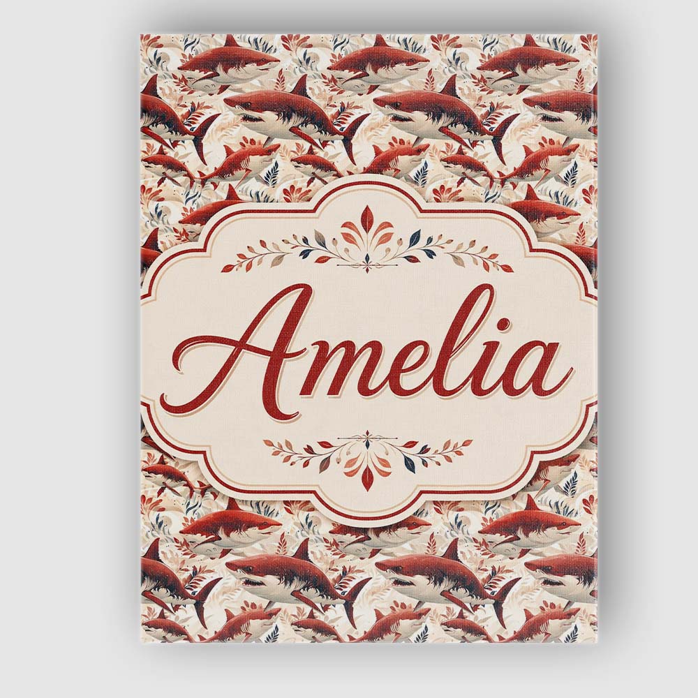 Personalised Name Bold Red Sharks Ocean Custom  Modern Room Accent Elegant Feature Canvas Wall Art Print Decor Picture Ready to Hang