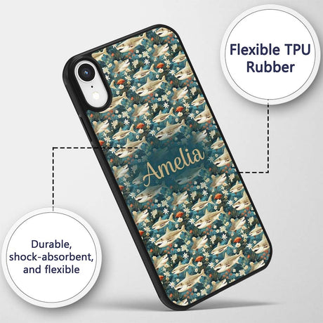 Vintage Shark Floral Ocean Garden Printed Design Custom Name Protective Phone Case Mobile Cover Durable Everyday Smartphone Shock Resistant