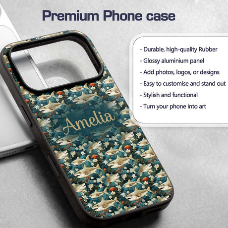 Vintage Shark Floral Ocean Garden Printed Design Custom Name Protective Phone Case Mobile Cover Durable Everyday Smartphone Shock Resistant