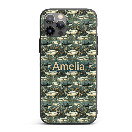 Classic Shark Seaweed Ocean Seamless Pattern Deep Custom Name Protective Phone Case Mobile Cover Durable Everyday Smartphone Shock Resistant