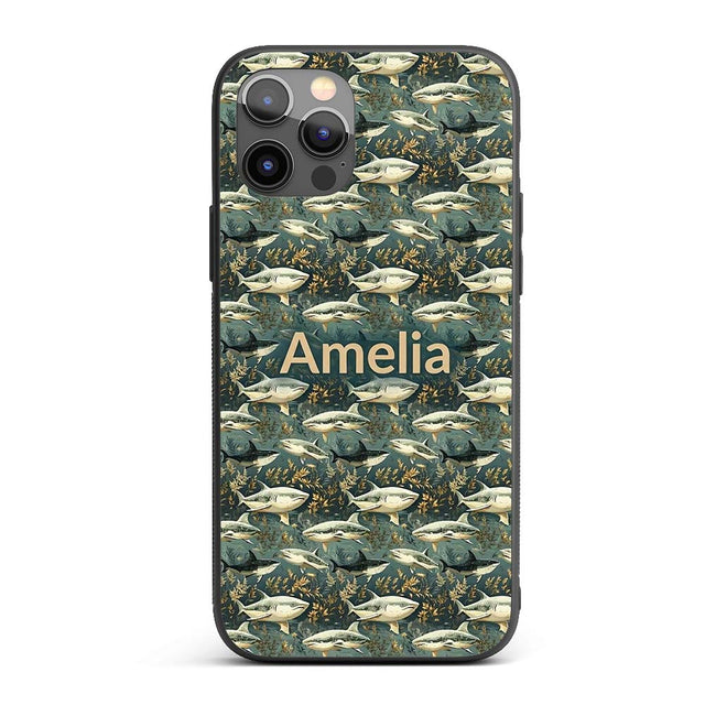 Classic Shark Seaweed Ocean Seamless Pattern Deep Custom Name Protective Phone Case Mobile Cover Durable Everyday Smartphone Shock Resistant