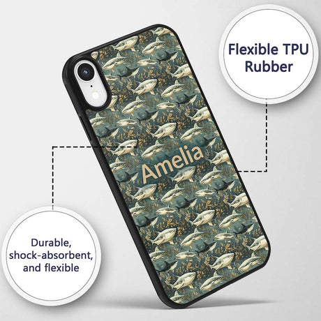 Classic Shark Seaweed Ocean Seamless Pattern Deep Custom Name Protective Phone Case Mobile Cover Durable Everyday Smartphone Shock Resistant