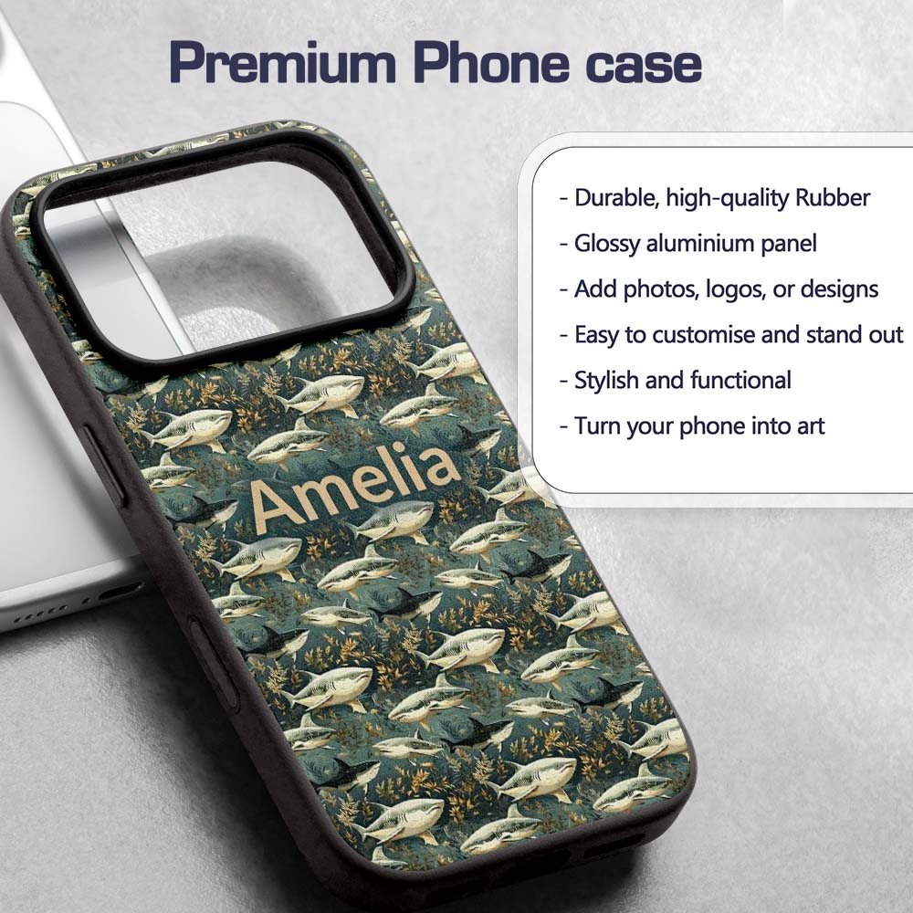 Classic Shark Seaweed Ocean Seamless Pattern Deep Custom Name Protective Phone Case Mobile Cover Durable Everyday Smartphone Shock Resistant