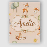 Personalised Name Cute Woodland Deer Fox Custom  Unique Gift Idea Elegant Feature Canvas Wall Art Print Decor Picture Ready to Hang