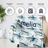 Blue Shark Underwater Ocean Seamless Pattern Light Sea Background  Personalised Custom Name Super Soft Fleece Blanket Bed Sofa Throw