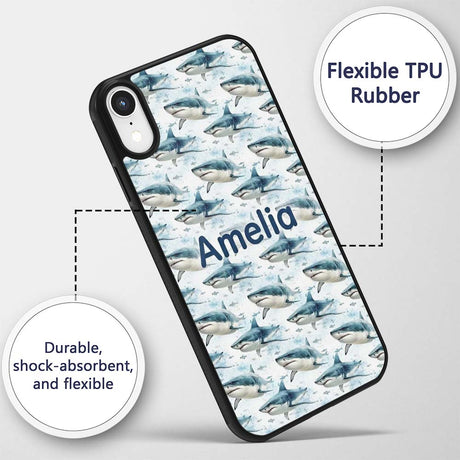 Blue Shark Underwater Ocean Seamless Pattern Custom Name Protective Phone Case Mobile Cover Durable Everyday Smartphone Shock Resistant