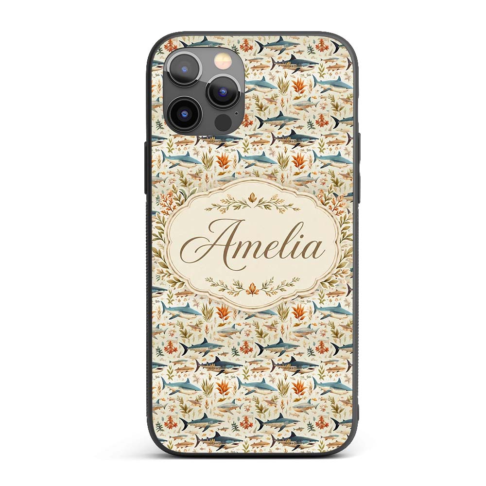 Ocean Sharks Coral Reef Seamless Pattern Soft Custom Name Protective Phone Case Mobile Cover Durable Everyday Smartphone Shock Resistant