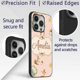 Cute Woodland Deer Fox Mushroom Seamless Pattern Custom Name Protective Phone Case Mobile Cover Durable Everyday Smartphone Shock Resistant