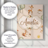 Personalised Name Cute Woodland Deer Fox Custom  Unique Gift Idea Elegant Feature Canvas Wall Art Print Decor Picture Ready to Hang
