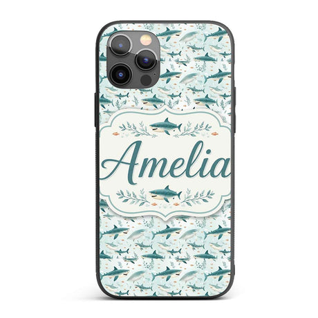 Cute Blue Shark Underwater Seamless Pattern Light Custom Name Protective Phone Case Mobile Cover Durable Everyday Smartphone Shock Resistant