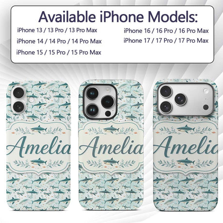 Cute Blue Shark Underwater Seamless Pattern Light Custom Name Protective Phone Case Mobile Cover Durable Everyday Smartphone Shock Resistant