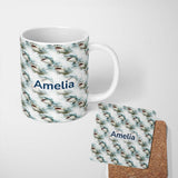Personalized Custom Name Realistic Shark Splash Water Seamless Pattern Ocean Predator Design 11oz Ceramic Coffee Tea Mug White Large Handle