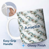 Personalized Custom Name Realistic Shark Splash Water Seamless Pattern Ocean Predator Design 11oz Ceramic Coffee Tea Mug White Large Handle